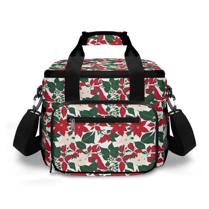 Red and White Poinsettia Flower Insulated Leakproof Cooler Bag Lunch Box - DeRose Seasonal