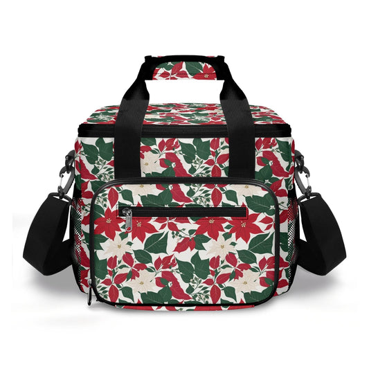 Red and White Poinsettia Flower Insulated Leakproof Cooler Bag Lunch Box - DeRose Seasonal