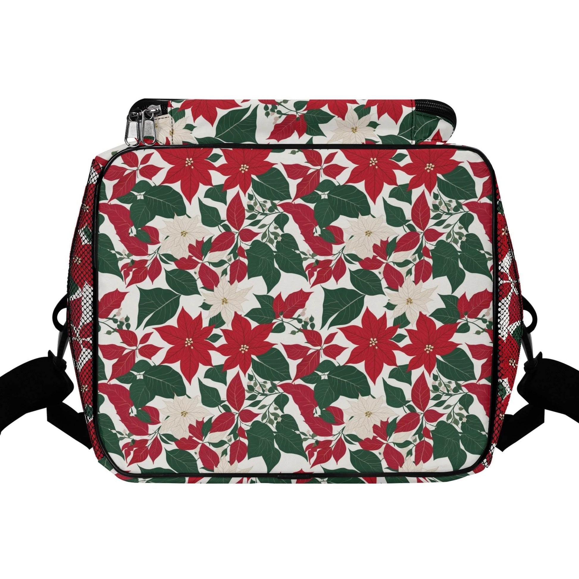 Red and White Poinsettia Flower Insulated Leakproof Cooler Bag Lunch Box - DeRose Seasonal