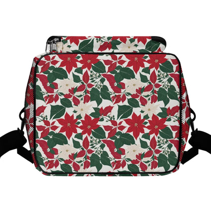 Red and White Poinsettia Flower Insulated Leakproof Cooler Bag Lunch Box - DeRose Seasonal