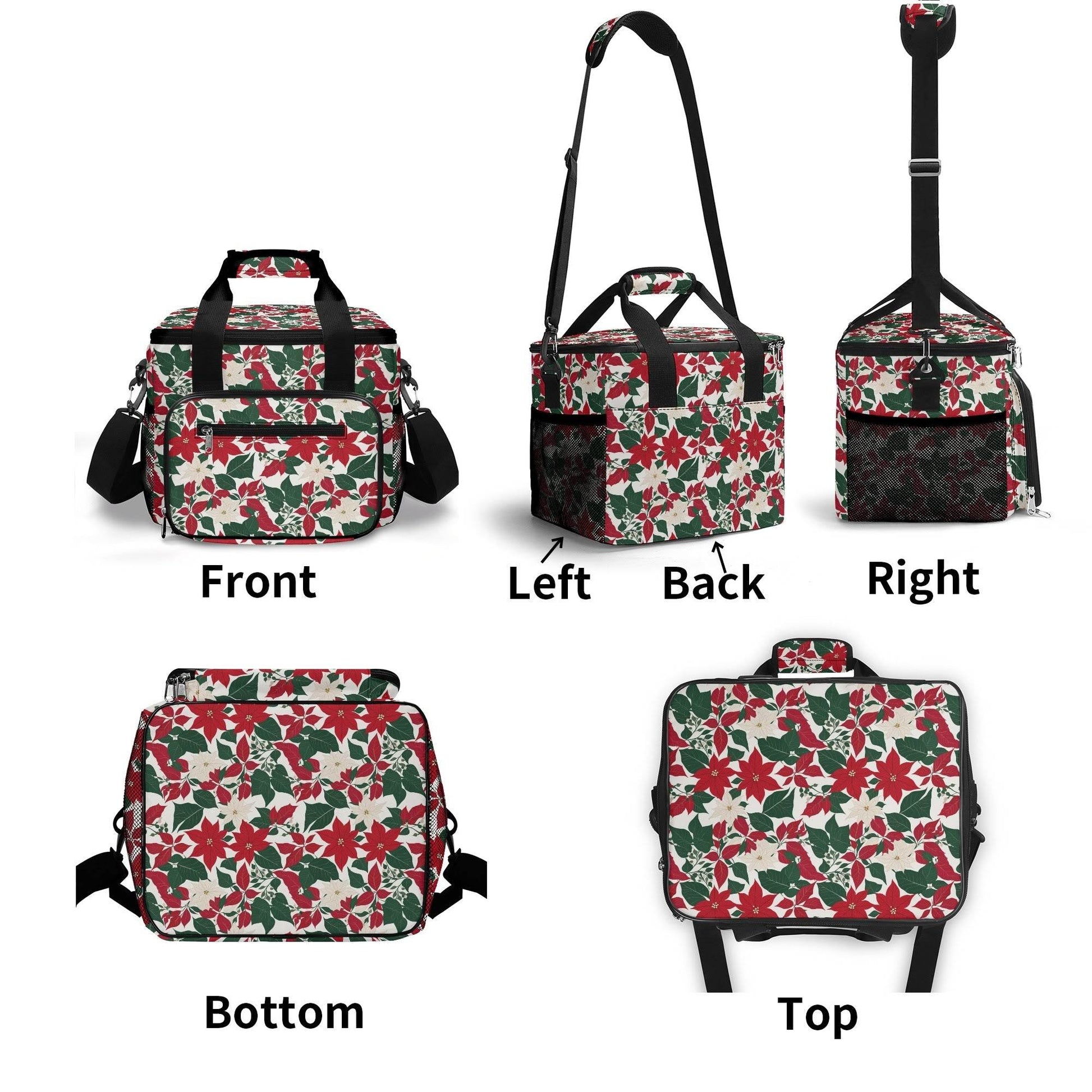 Red and White Poinsettia Flower Insulated Leakproof Cooler Bag Lunch Box - DeRose Seasonal