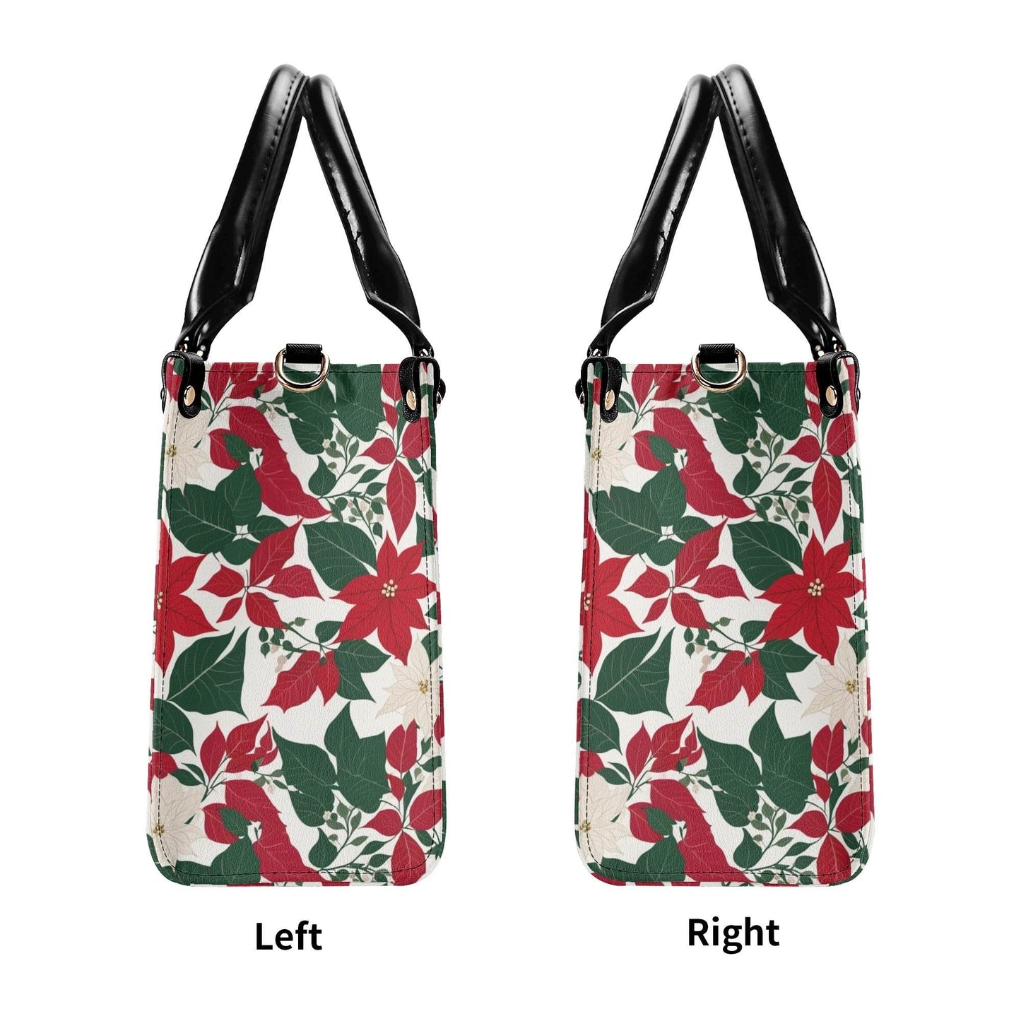 Red and White Poinsettia Flower Luxury Women Leather Handbag (3 sizes) - DeRose Seasonal