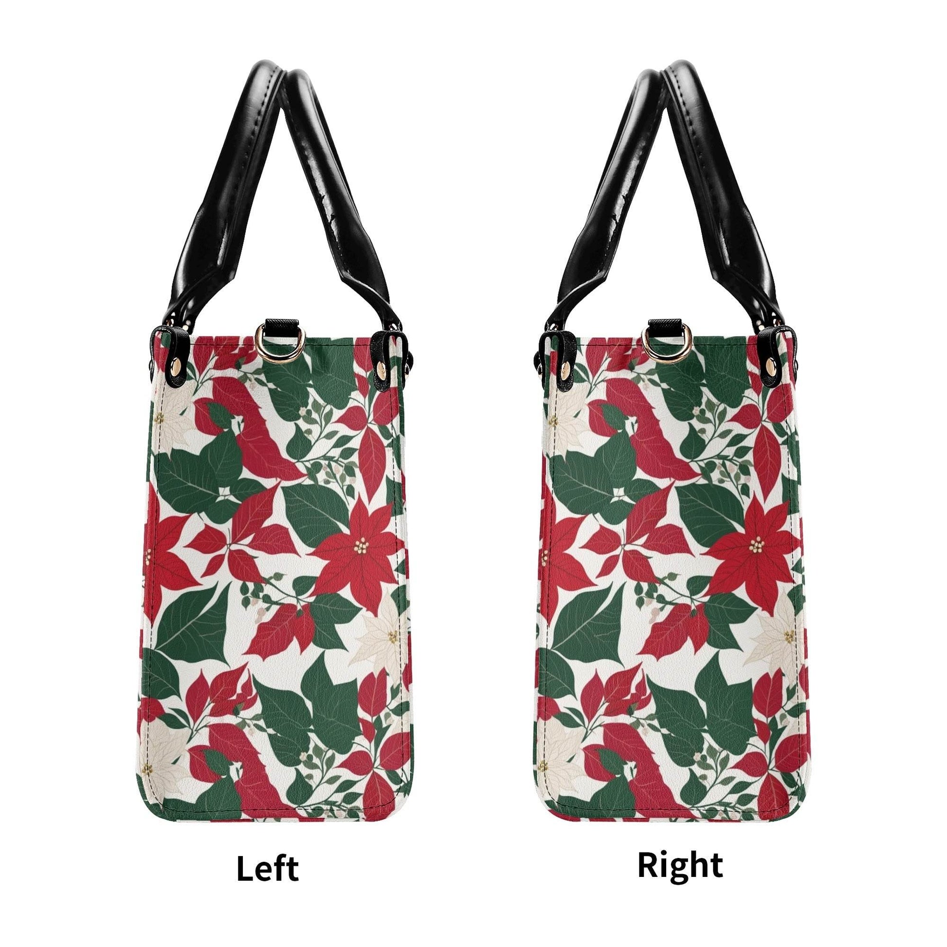 Red and White Poinsettia Flower Luxury Women Leather Handbag (3 sizes) - DeRose Seasonal