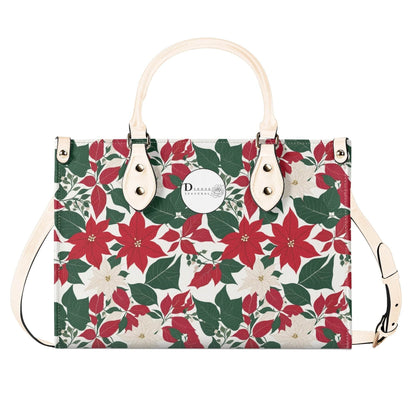 Red and White Poinsettia Flower Luxury Women Leather Handbag (3 sizes) - DeRose Seasonal