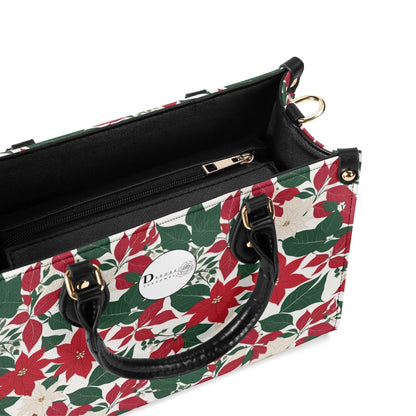 Red and White Poinsettia Flower Luxury Women Leather Handbag (3 sizes) - DeRose Seasonal