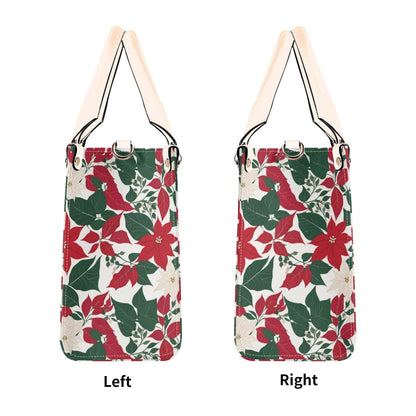 Red and White Poinsettia Flower Luxury Women Leather Handbag (3 sizes) - DeRose Seasonal