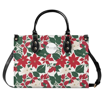 Red and White Poinsettia Flower Luxury Women Leather Handbag (3 sizes) - DeRose Seasonal