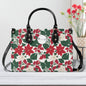 Red and White Poinsettia Flower Luxury Women Leather Handbag (3 sizes) - DeRose Seasonal