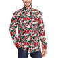 Red and White Poinsettia Flower Men's Classic Long-Sleeved Button up Polyester Dress Shirt - DeRose Seasonal