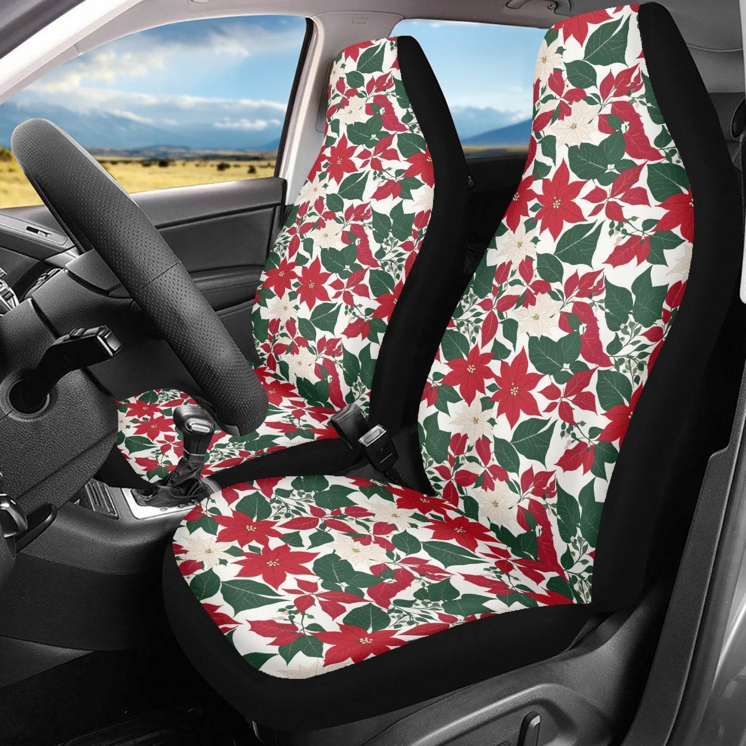 Red and White Poinsettia Flower Vehicle Bundle - DeRose Seasonal
