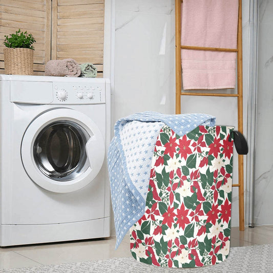 Red and White Poinsettia Flower Polyester Laundry and Blanket Basket - DeRose Seasonal