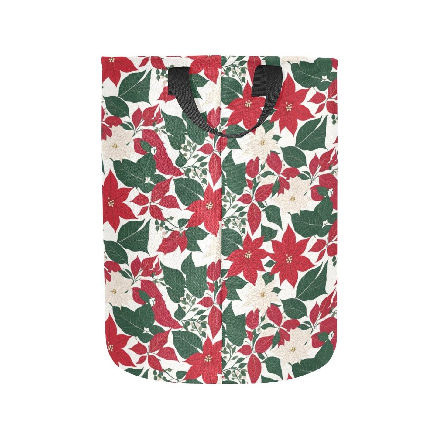 Red and White Poinsettia Flower Polyester Laundry and Blanket Basket - DeRose Seasonal