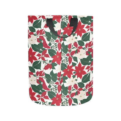 Red and White Poinsettia Flower Polyester Laundry and Blanket Basket - DeRose Seasonal