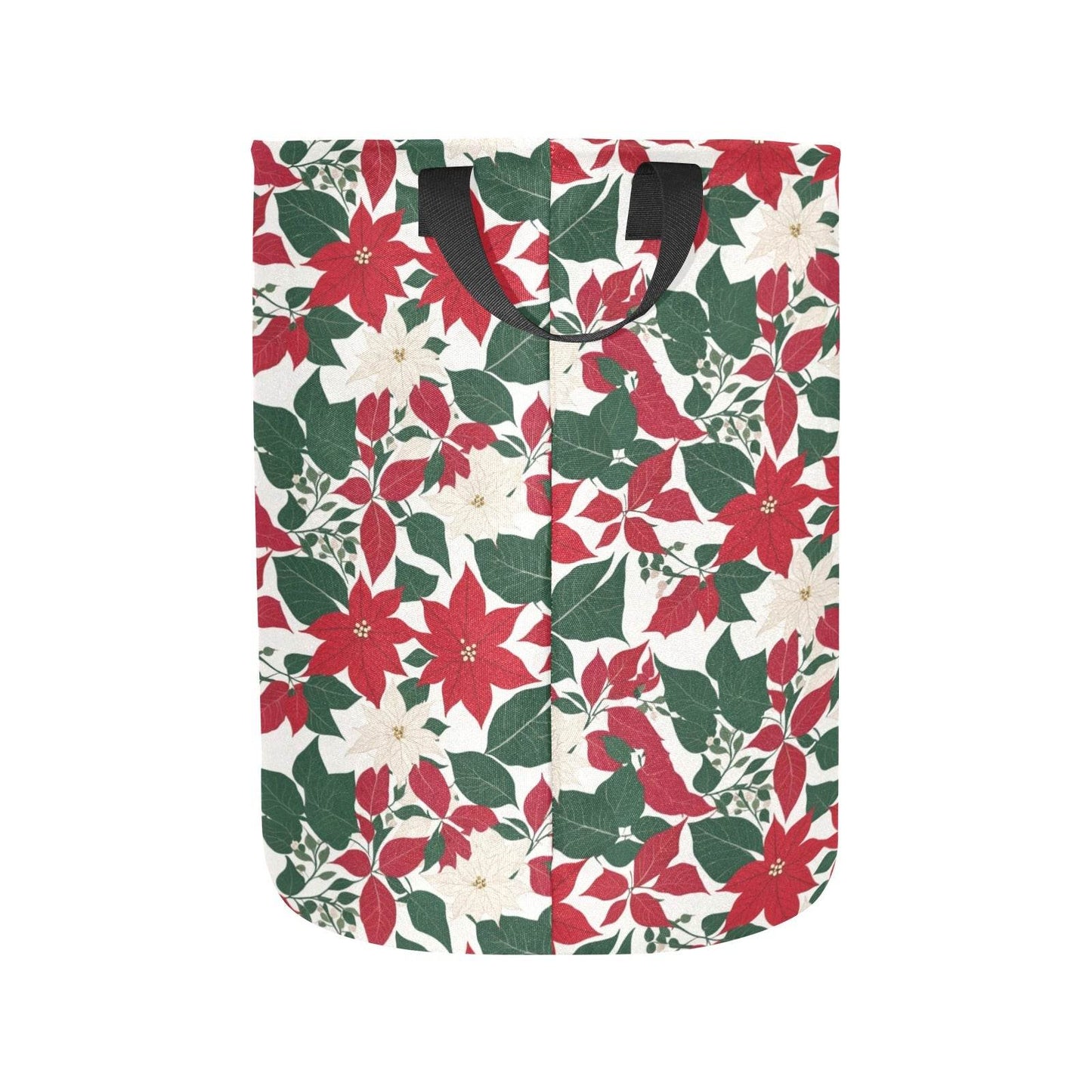 Red and White Poinsettia Flower Polyester Laundry and Blanket Basket - DeRose Seasonal