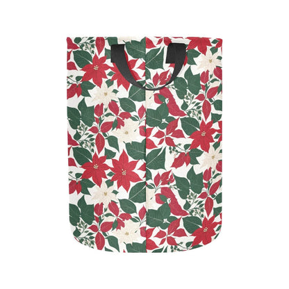 Red and White Poinsettia Flower Polyester Laundry and Blanket Basket - DeRose Seasonal