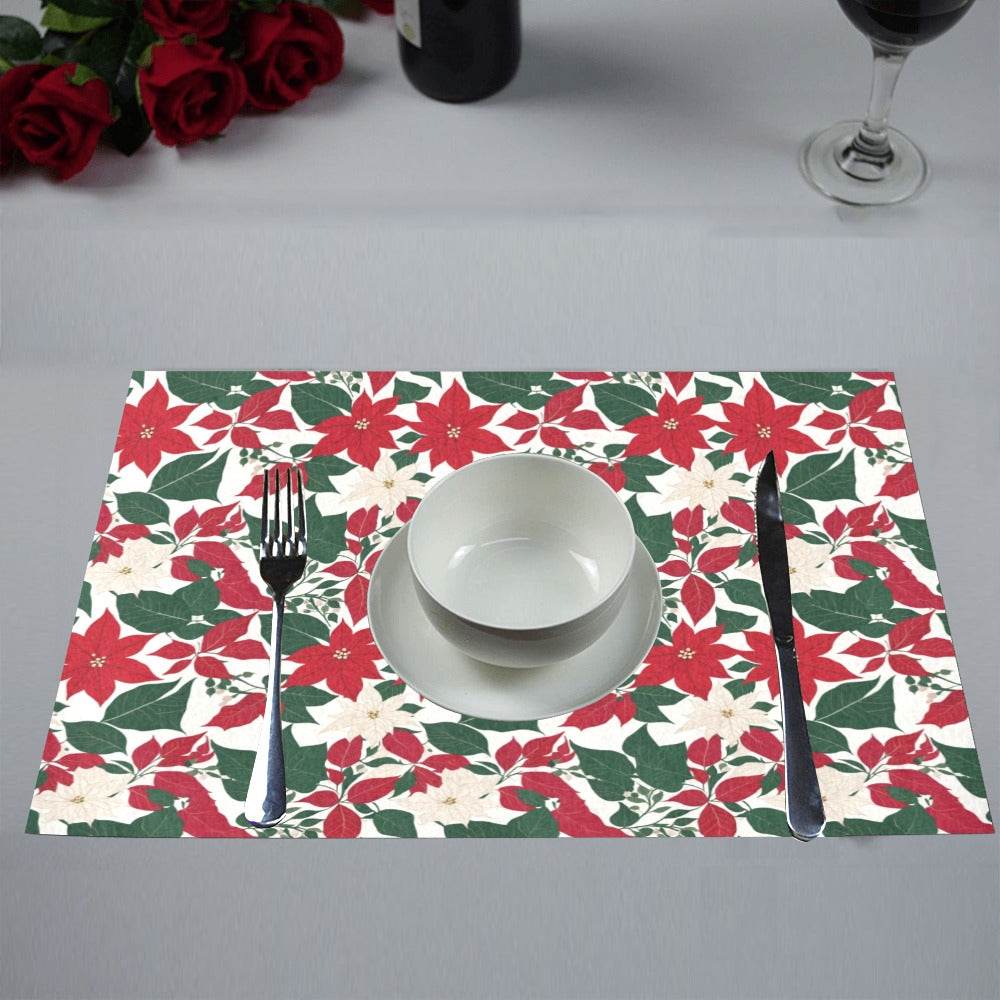 Red and White Poinsettia Flower Polyester Table Placemat (set of 6) - DeRose Seasonal