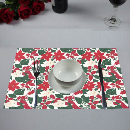 Red and White Poinsettia Flower Polyester Table Placemat (set of 6) - DeRose Seasonal