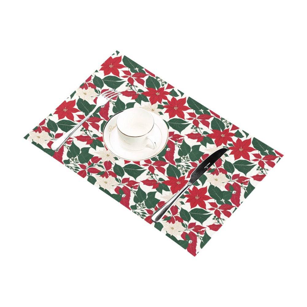 Red and White Poinsettia Flower Polyester Table Placemat (set of 6) - DeRose Seasonal