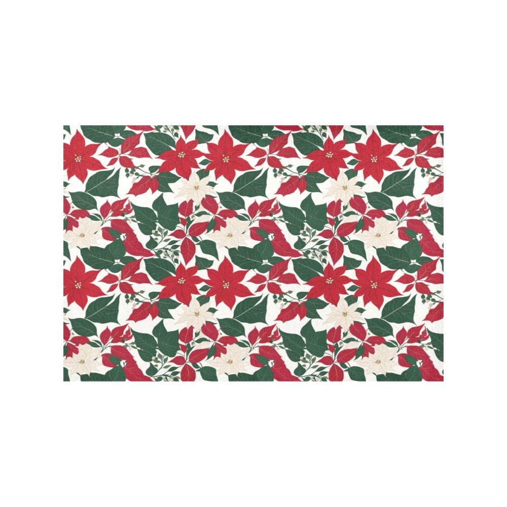Red and White Poinsettia Flower Polyester Table Placemat (set of 6) - DeRose Seasonal