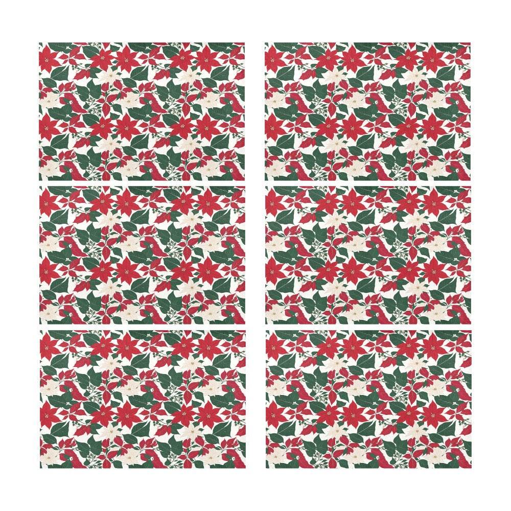 Red and White Poinsettia Flower Polyester Table Placemat (set of 6) - DeRose Seasonal