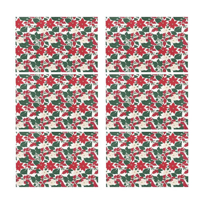 Red and White Poinsettia Flower Polyester Table Placemat (set of 6) - DeRose Seasonal