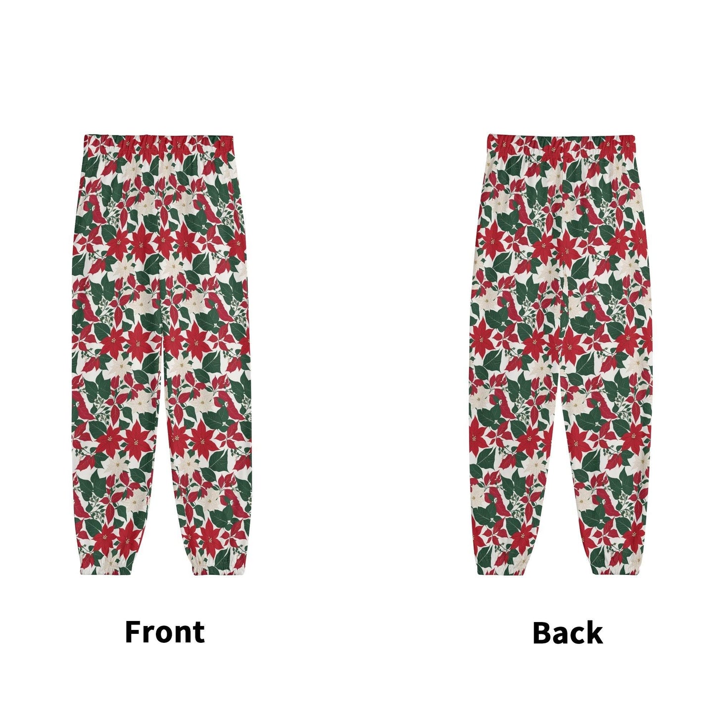Red and White Poinsettia Flower Unisex Adult Long Pants - DeRose Seasonal