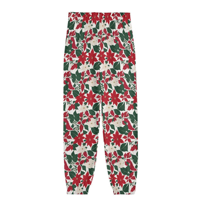 Red and White Poinsettia Flower Unisex Adult Long Pants - DeRose Seasonal