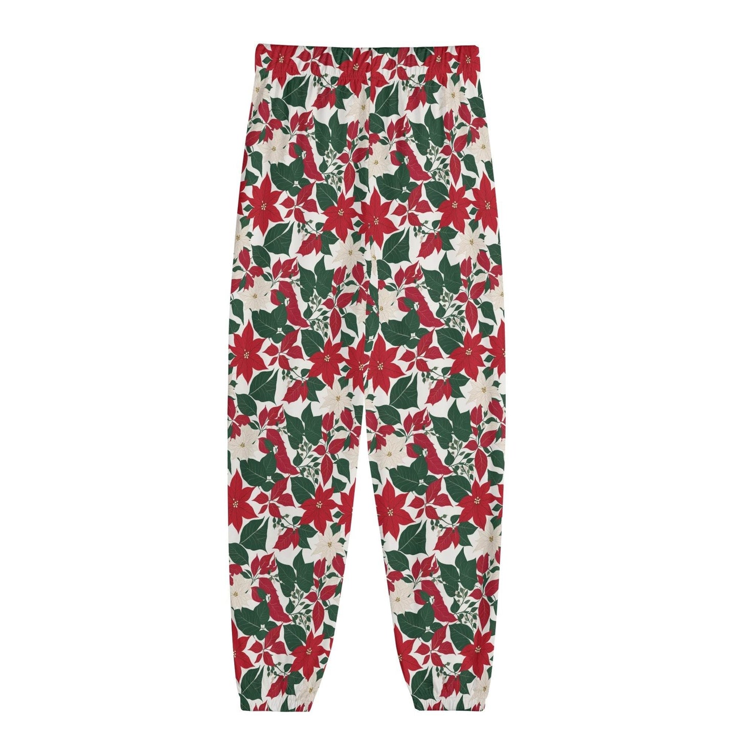 Red and White Poinsettia Flower Unisex Adult Long Pants - DeRose Seasonal