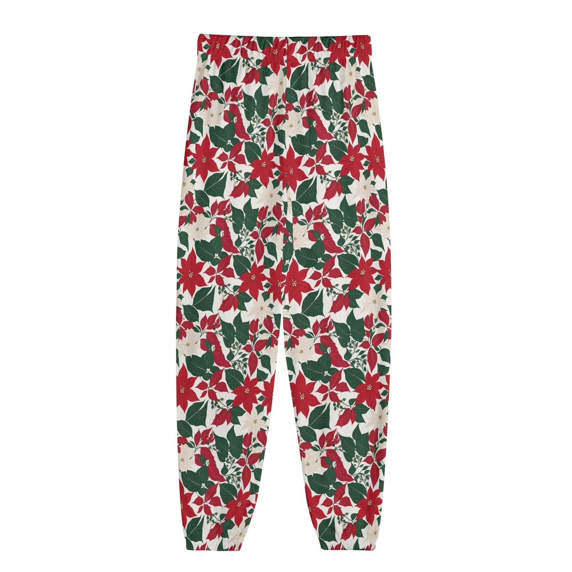 Red and White Poinsettia Flower Unisex Adult Long Pants - DeRose Seasonal