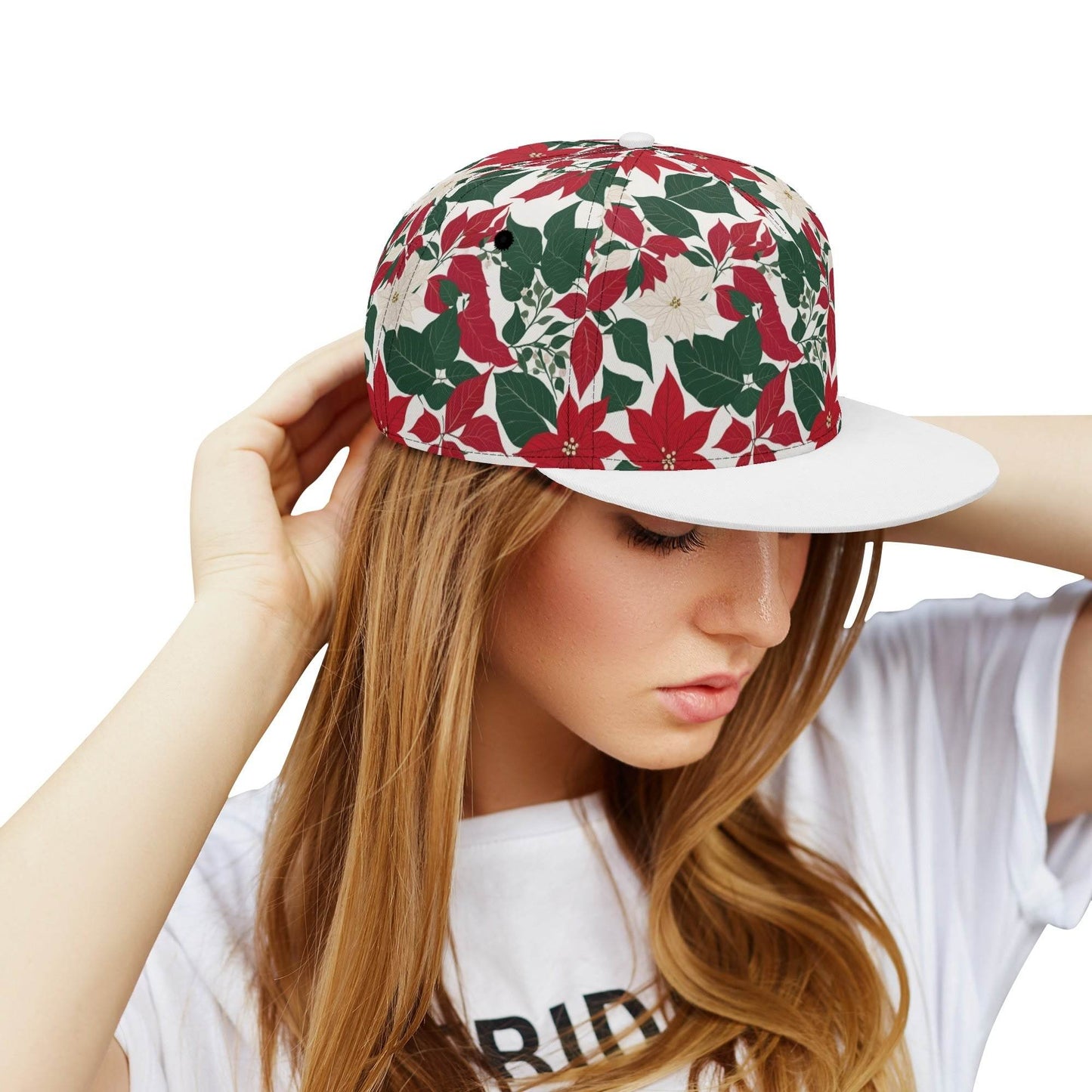 Red and White Poinsettia Flower Unisex Classic Snapbacks - DeRose Seasonal