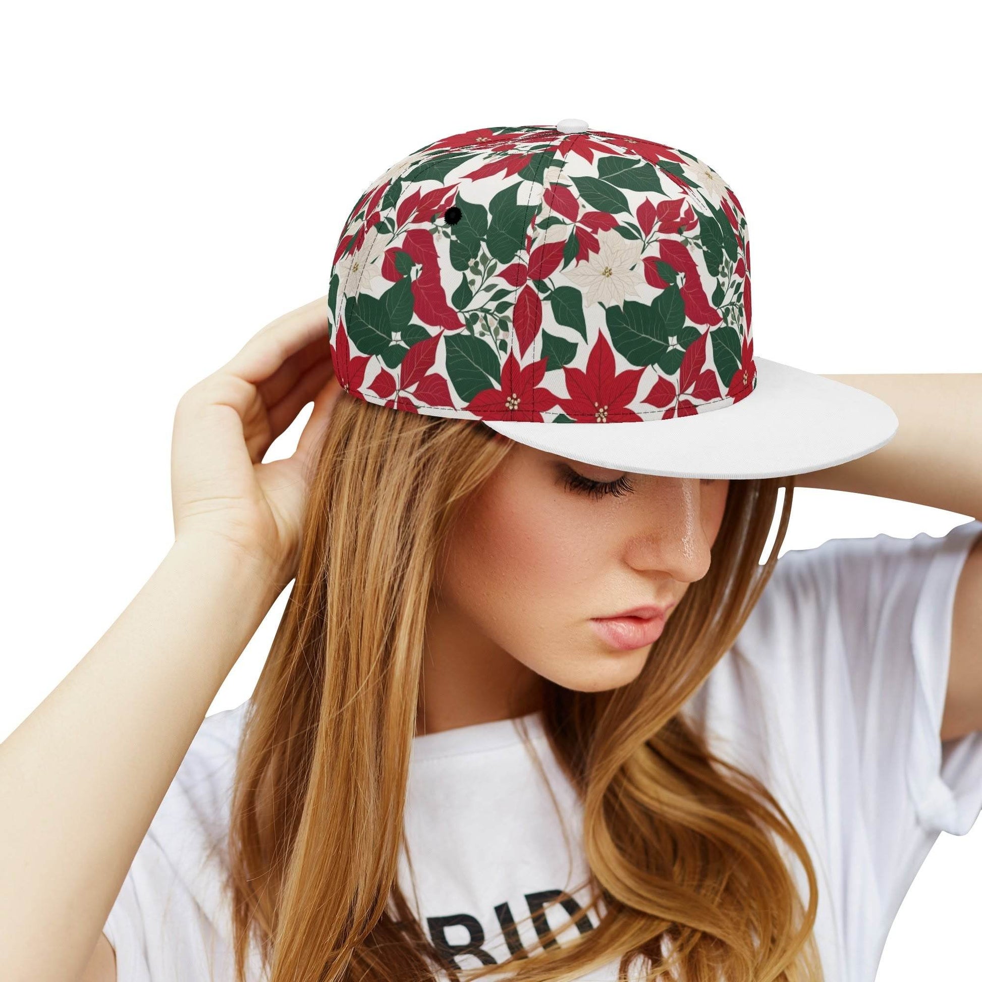 Red and White Poinsettia Flower Unisex Classic Snapbacks - DeRose Seasonal