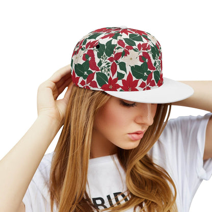 Red and White Poinsettia Flower Unisex Classic Snapbacks - DeRose Seasonal