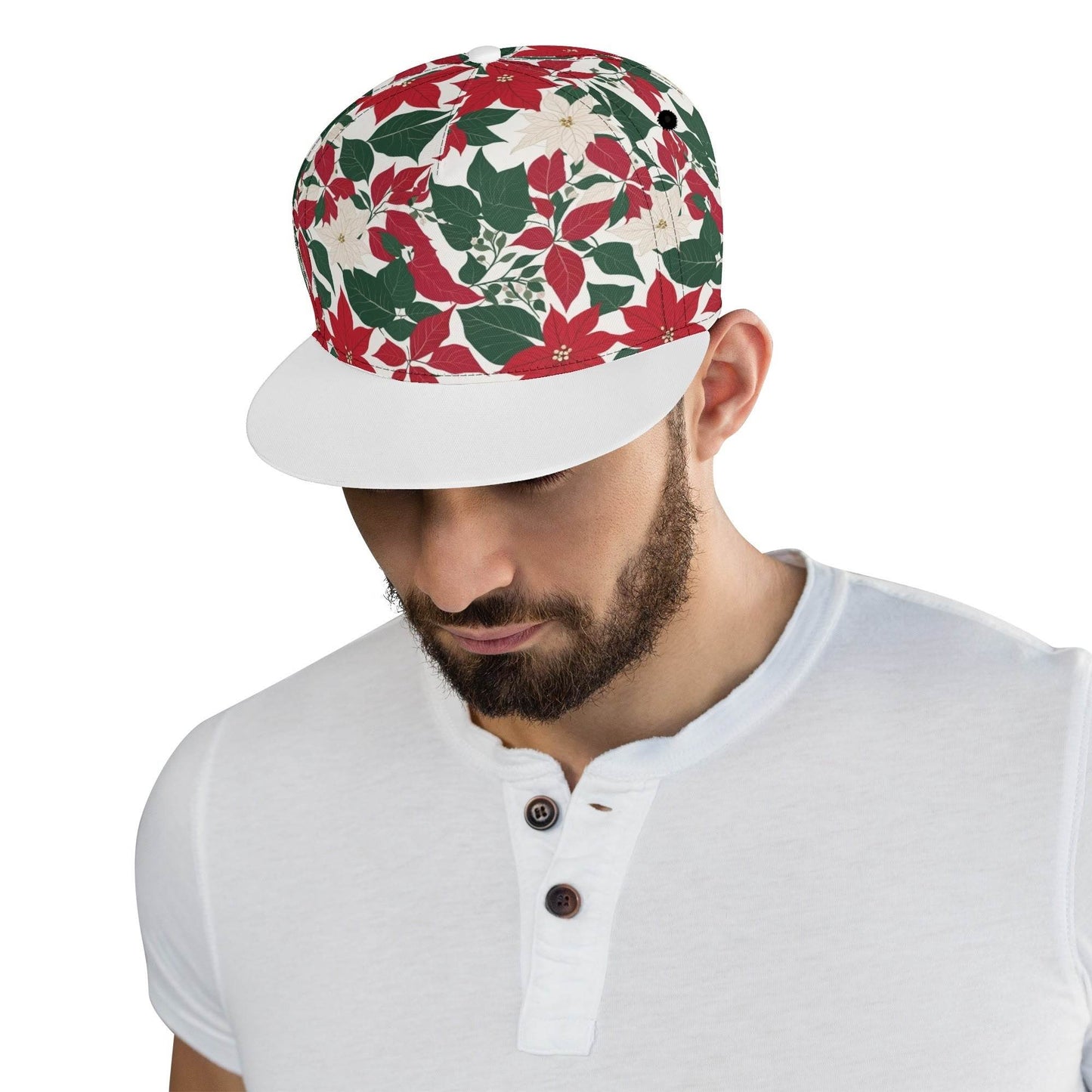 Red and White Poinsettia Flower Unisex Classic Snapbacks - DeRose Seasonal
