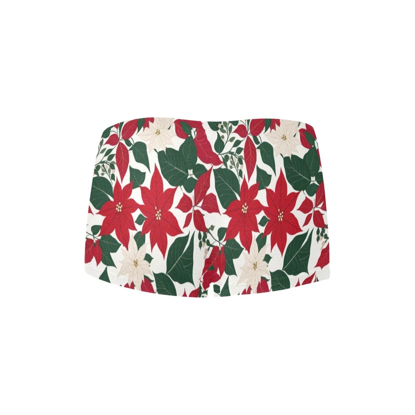 Red and White Poinsettia Flower Women's Underwear Shorts - DeRose Seasonal