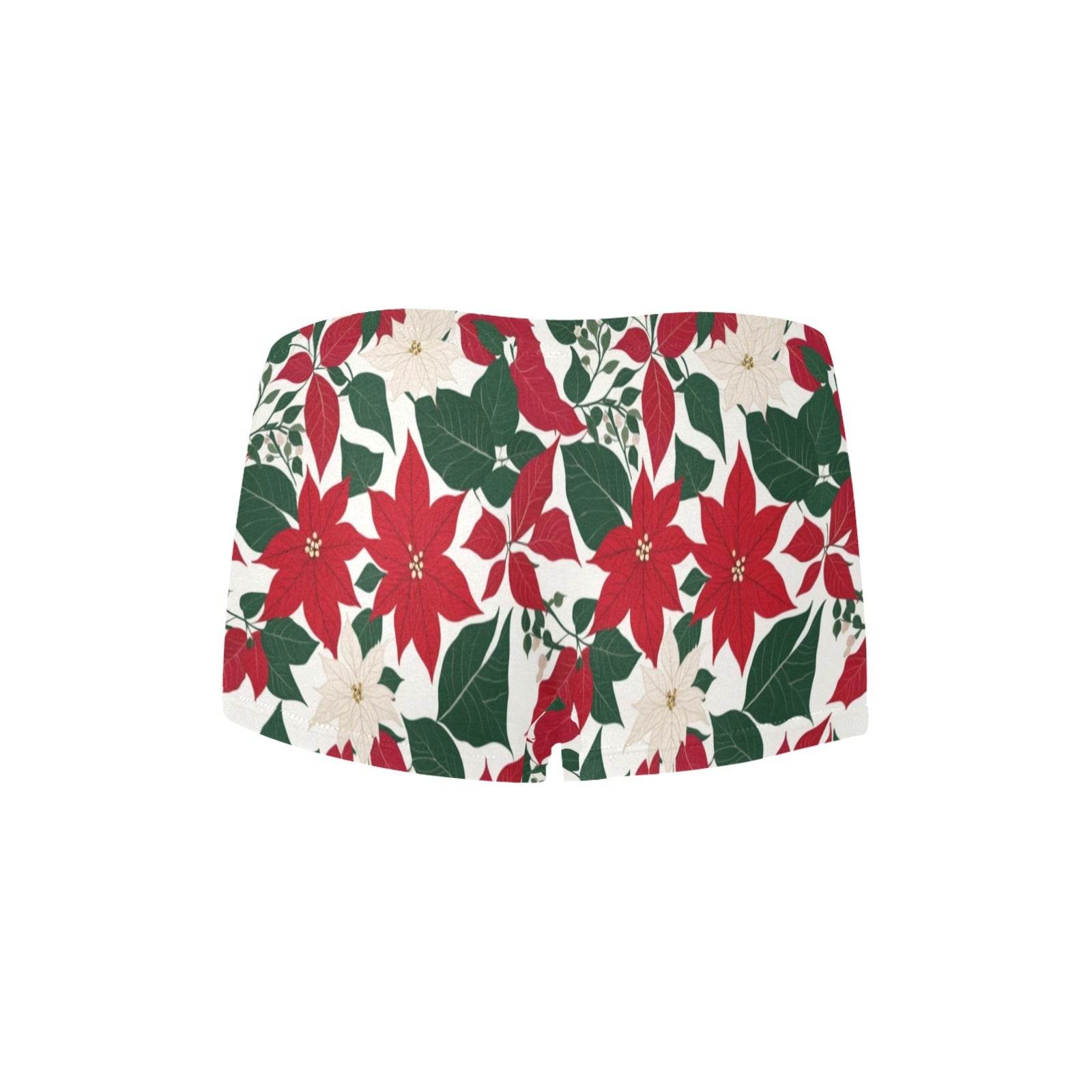 Red and White Poinsettia Flower Women's Underwear Shorts - DeRose Seasonal