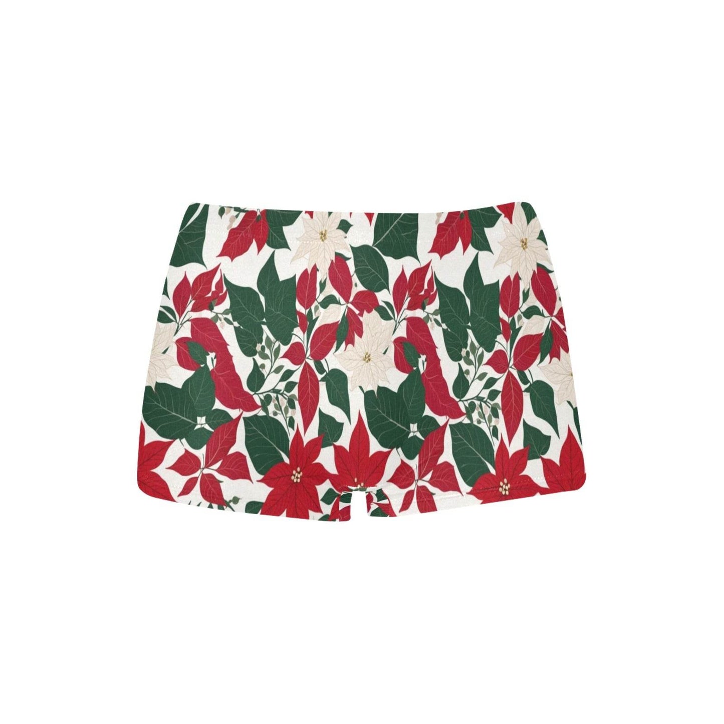 Red and White Poinsettia Flower Women's Underwear Shorts - DeRose Seasonal