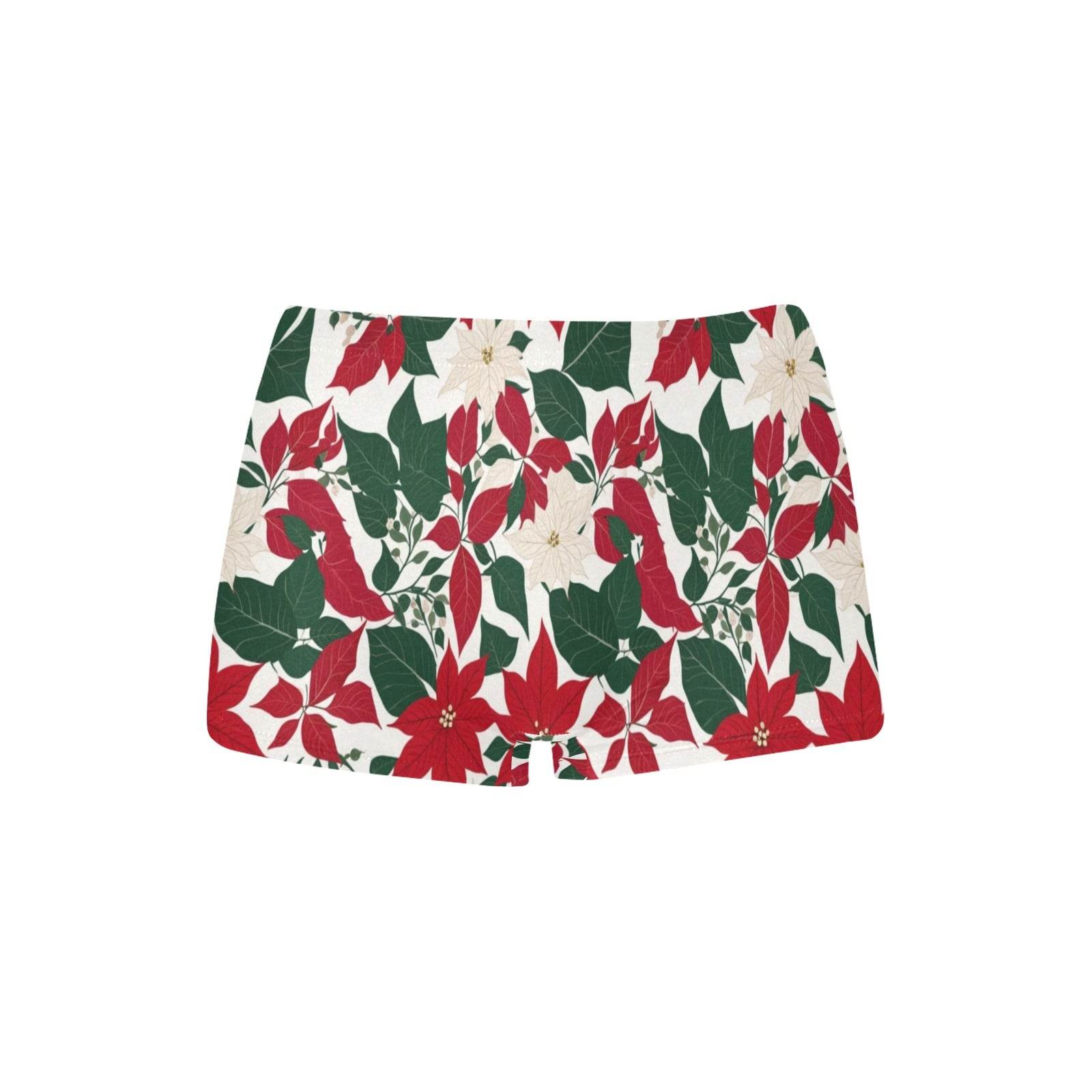 Red and White Poinsettia Flower Women's Underwear Shorts - DeRose Seasonal