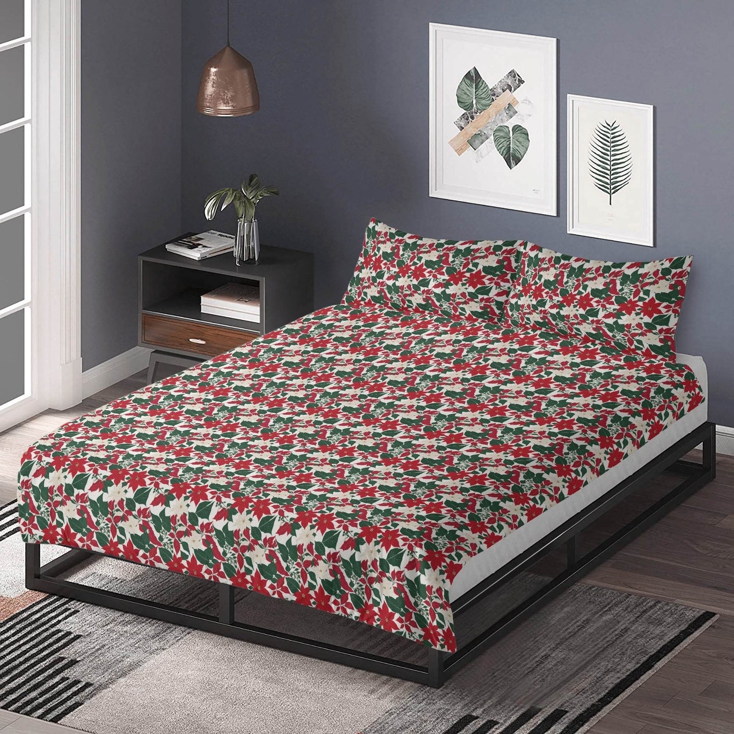 Red and White Poinsettia Flower3 Pcs Beddings - DeRose Seasonal