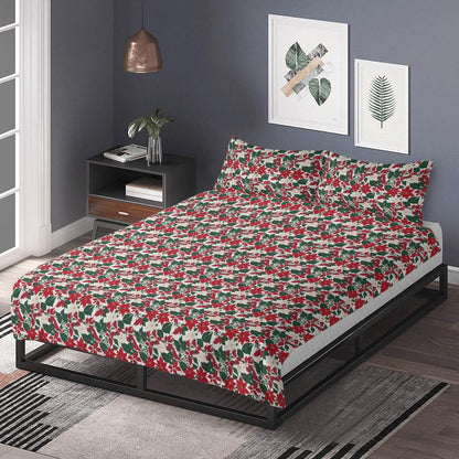 Red and White Poinsettia Flower3 Pcs Beddings - DeRose Seasonal