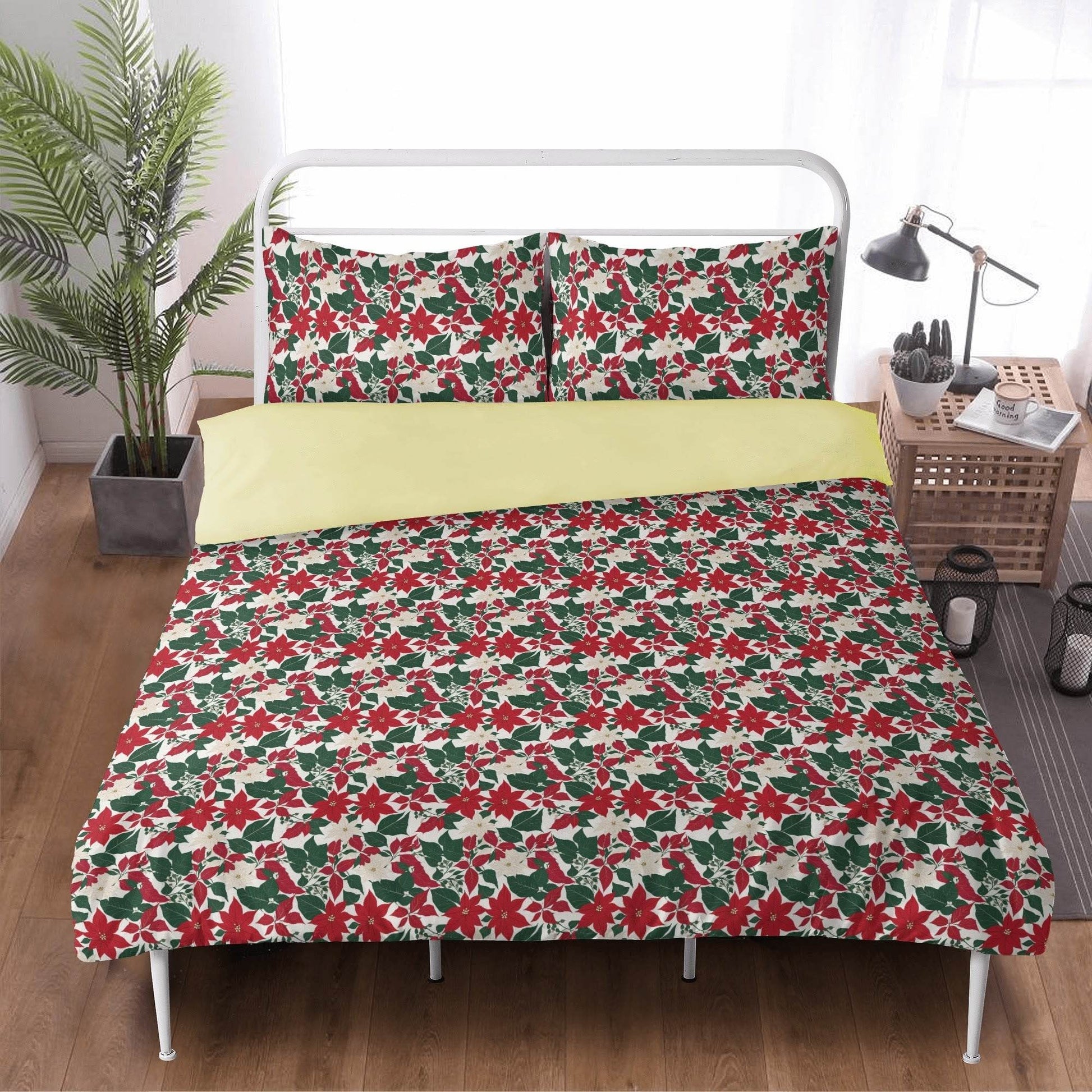 Red and White Poinsettia Flower3 Pcs Beddings - DeRose Seasonal