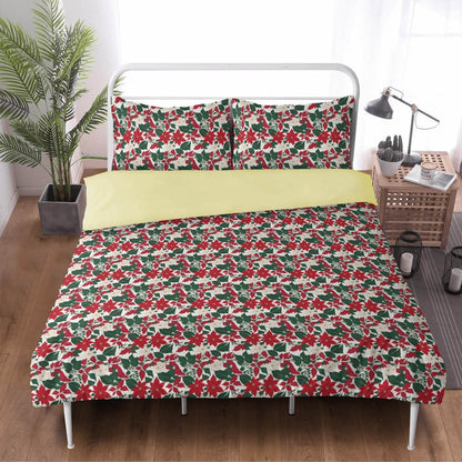 Red and White Poinsettia Flower3 Pcs Beddings - DeRose Seasonal