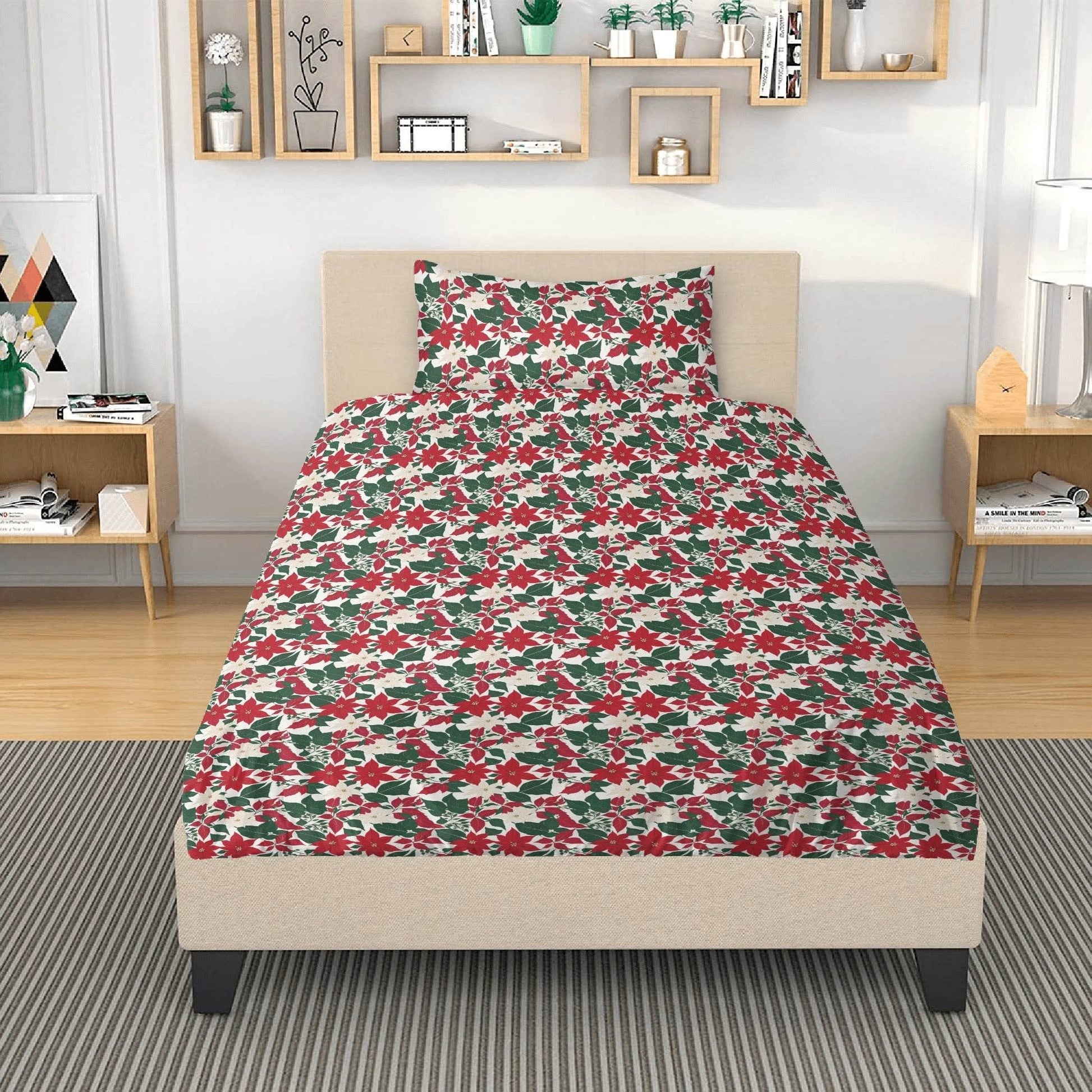 Red and White Poinsettia Flower3 Pcs Beddings - DeRose Seasonal
