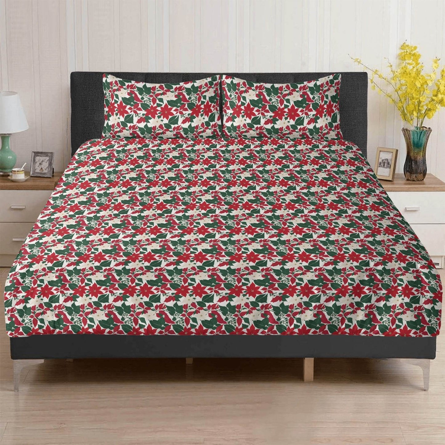 Red and White Poinsettia Flower3 Pcs Beddings - DeRose Seasonal