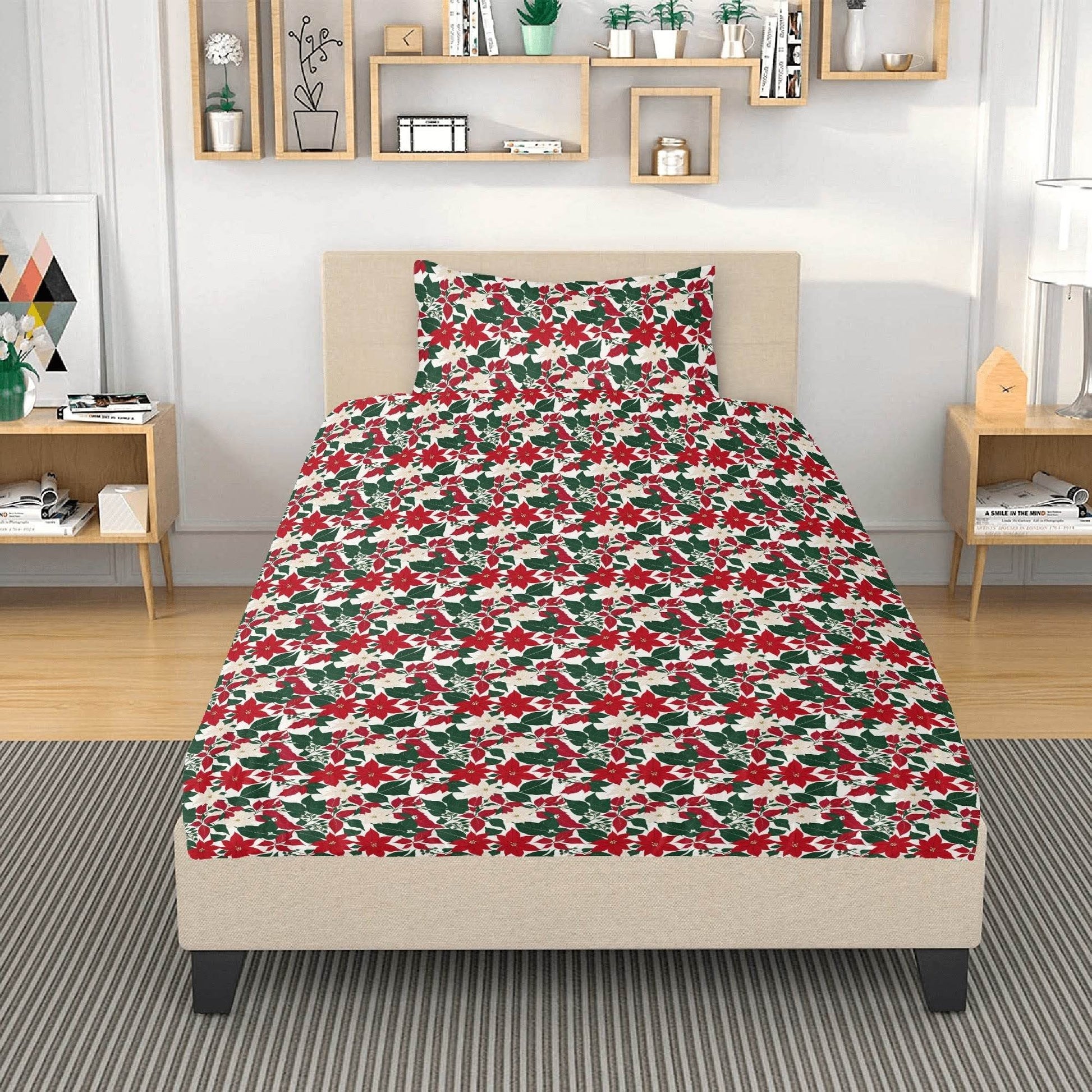 Red and White Poinsettia Flower3 Pcs Beddings - DeRose Seasonal