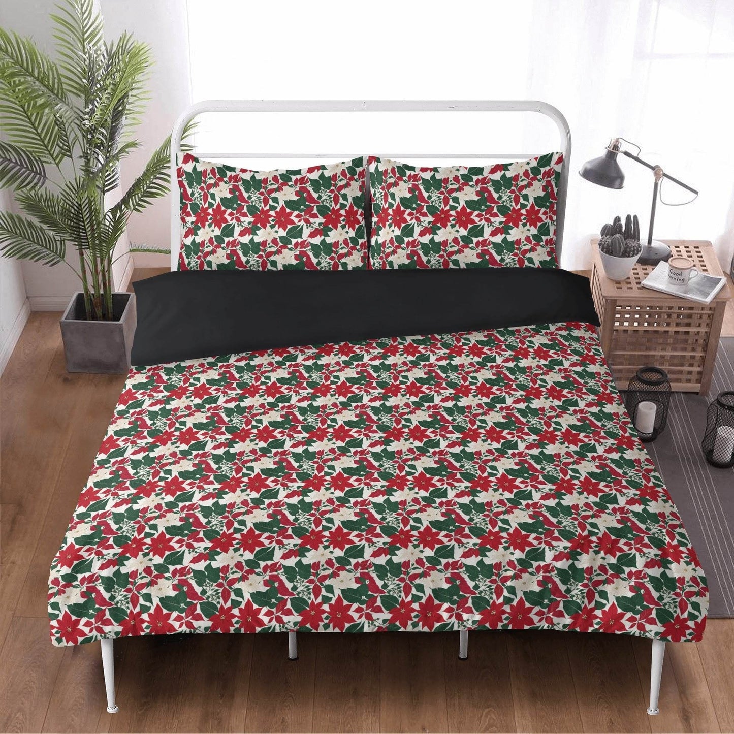 Red and White Poinsettia Flower3 Pcs Beddings - DeRose Seasonal