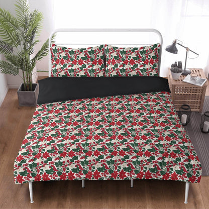 Red and White Poinsettia Flower3 Pcs Beddings - DeRose Seasonal
