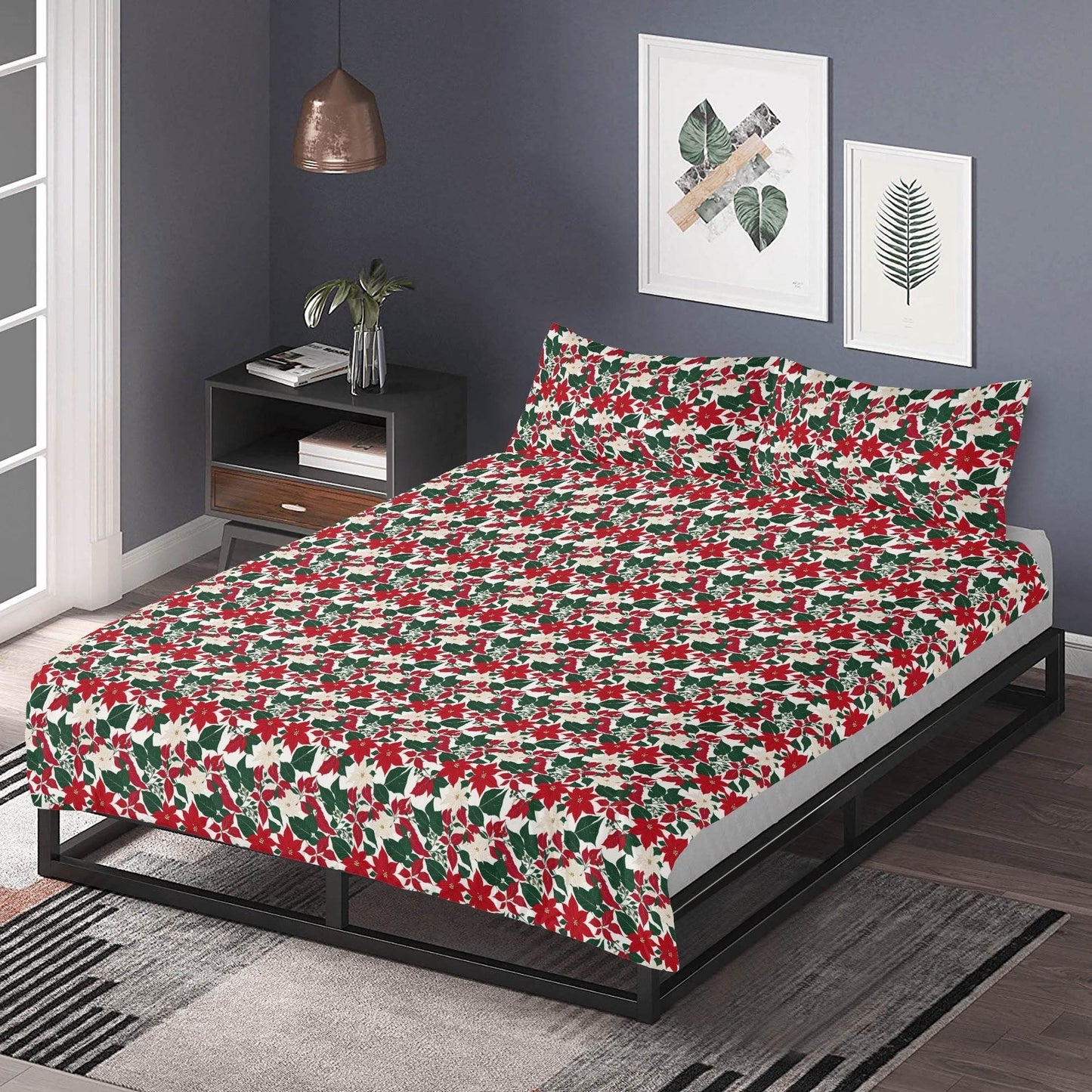 Red and White Poinsettia Flower3 Pcs Beddings - DeRose Seasonal