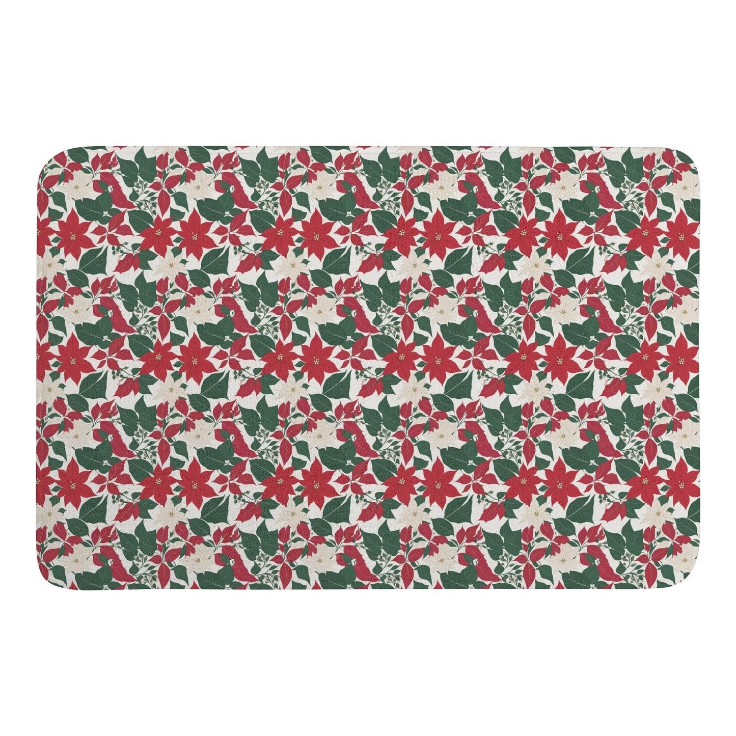 Red and White Poinsettia Flowers Plush Indoor Doormat - DeRose Seasonal