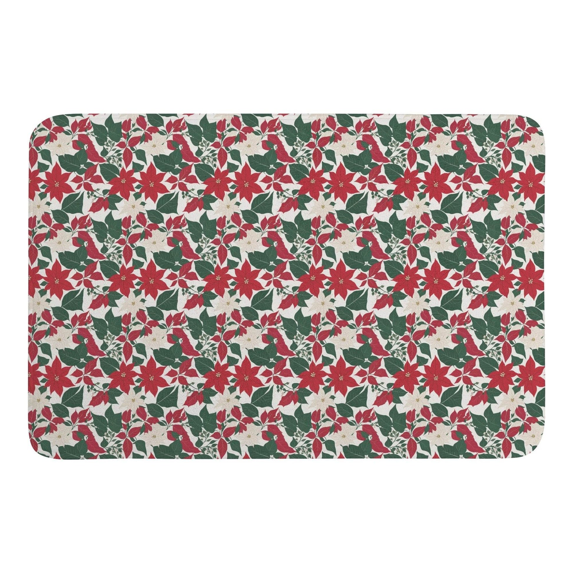 Red and White Poinsettia Flowers Plush Indoor Doormat - DeRose Seasonal
