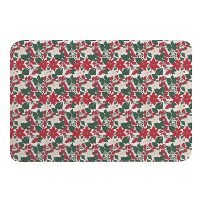 Red and White Poinsettia Flowers Plush Indoor Doormat - DeRose Seasonal